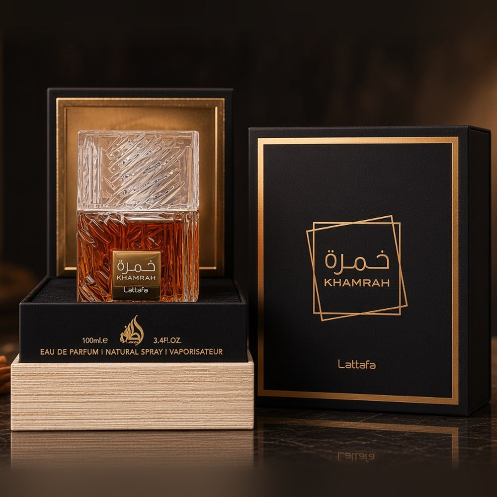 Lattafa Khamrah Eau de Parfum 100ml bottle and box