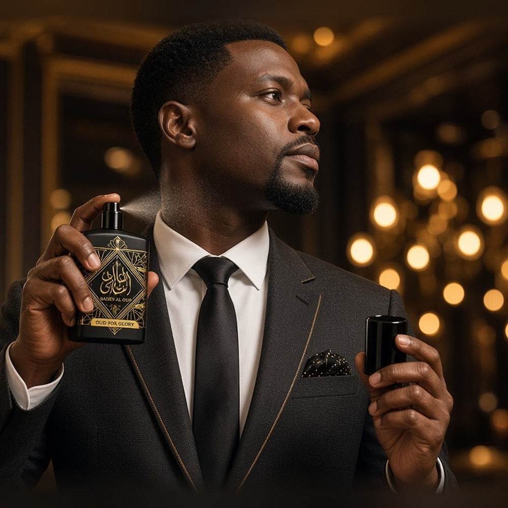 Lattafa Bade'e Al Oud Oud for Glory Eau de Parfum 100ml being worn