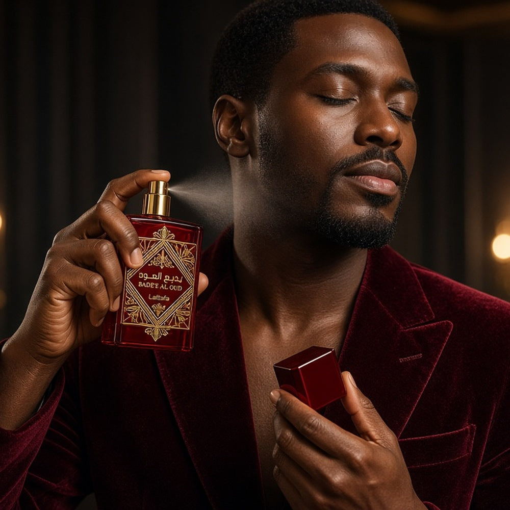 Lattafa Bade'e Al Oud Sublime Eau de Parfum 100ml being worn