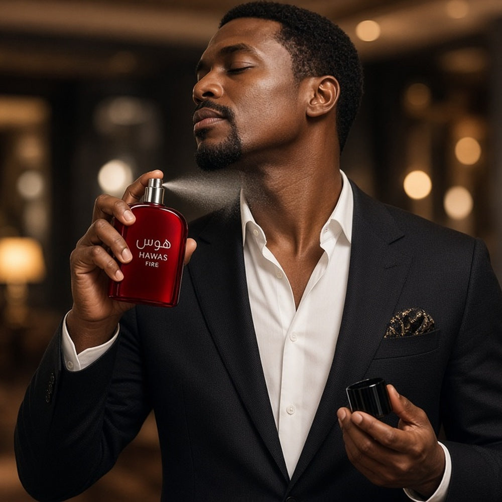 Rasasi Hawas Fire Eau de Parfum 100ml being worn
