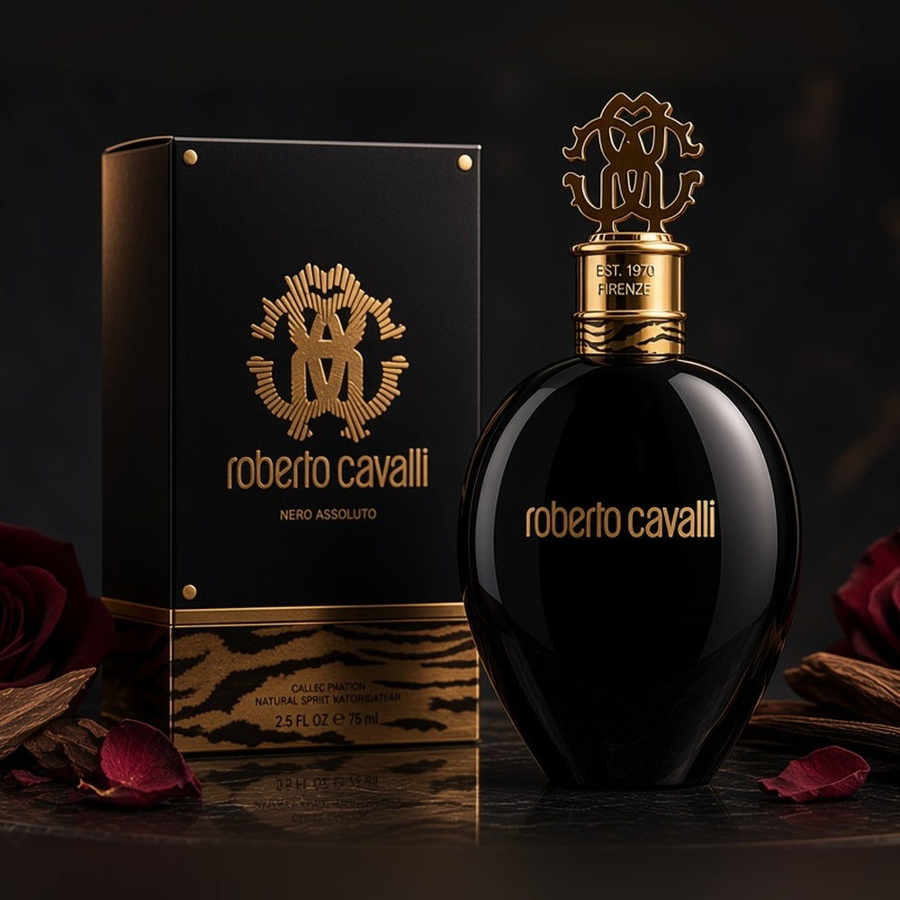 Roberto Cavalli Nero Assoluto Eau de Parfum 75ml bottle and box
