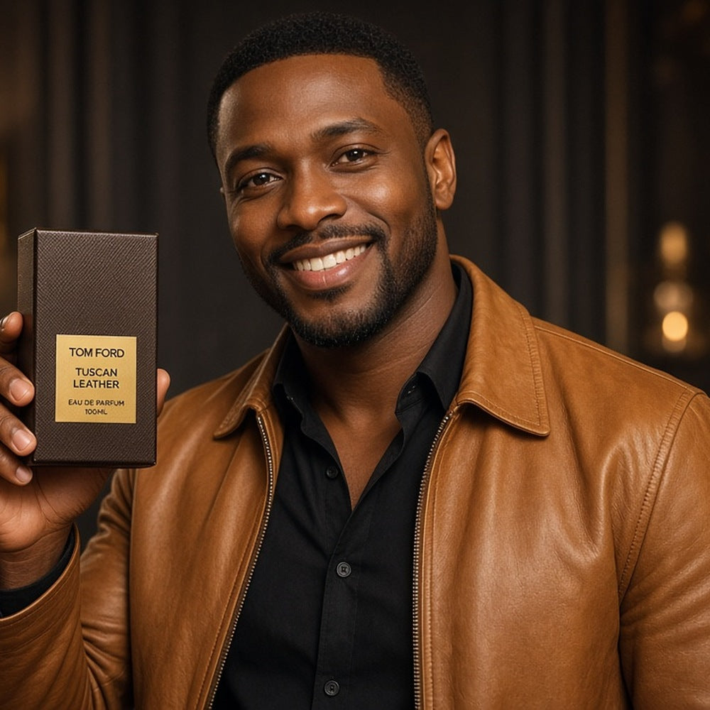 Tom Ford Tuscan Leather Eau de Parfum 100ml being worn
